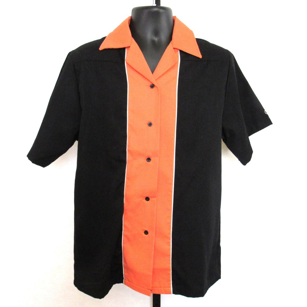 Retro Bowling Shirt Cruisin USA SM Button Down Orange & Black Rockabilly